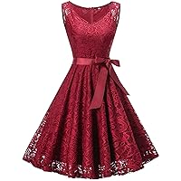 Women Floral Lace V Neck Sleeveless Cocktail Party Bridesmaid Short Prom Dresses
