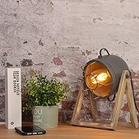 COSYLUX Vintage Table Lamp Grey Old Wood, Retro Searchlight Desk Light for Rustic Decor, Farmhouse Cage Cinema Adjustable Industrial Bedside Lighting for for Loft, Studio, Bedrooms (with no Bulb)