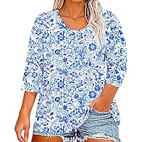 2024 Workout Tops for Women 3/4 Sleeve Trendy Summer Casual Dressy 3/4 Length Sleeve Ladies Going Out Tops Plus Size