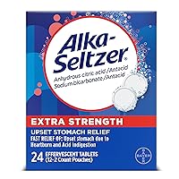 Alka-Seltzer Heartburn Relief Extra Strength Effervescent Tablets, 4-in-1 Relief from Heartburn, Sour Stomach, Acid Indigestion, and Upset Stomach, Dissolvable Antacid, 24 ct