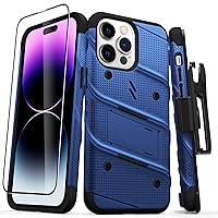 ZIZO Bolt Bundle for iPhone 14 Pro Max (6.7) Case with Screen Protector Kickstand Holster Lanyard - Blue