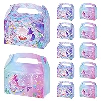 QUEEN KING 12 Pack Mermaid Shell Pearl Party Favor Treat Boxes,Gable Boxes Dessert Boxes Paper Gift Boxes for Party Favors with Handles for Keeping Candy Birthday Party Baby Showers