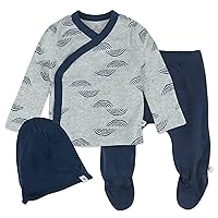 HonestBaby 3-Piece Organic Cotton Kimono Top, Footed Pant & Headband/Beanie Set (LEGACY)