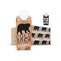 Wandering Bear Straight Black Organic Cold Brew Coffee On-the-Go, 11 fl oz, 12 pack - Extra Strong, Smooth, Organic, Unsweetened, Shelf-Stable, and Ready to Drink Iced Coffee, Cold Brewed Coffee, Cold Coffee