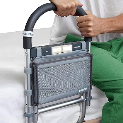 Lunderg Bed Rails for Elderly Adults Safety - with Motion Light & Storage Pocket - Bed Railings for Seniors & Surgery Patients - The Bed Cane Fits Any Bed & Makes Getting in & Out of Bed Much Easier