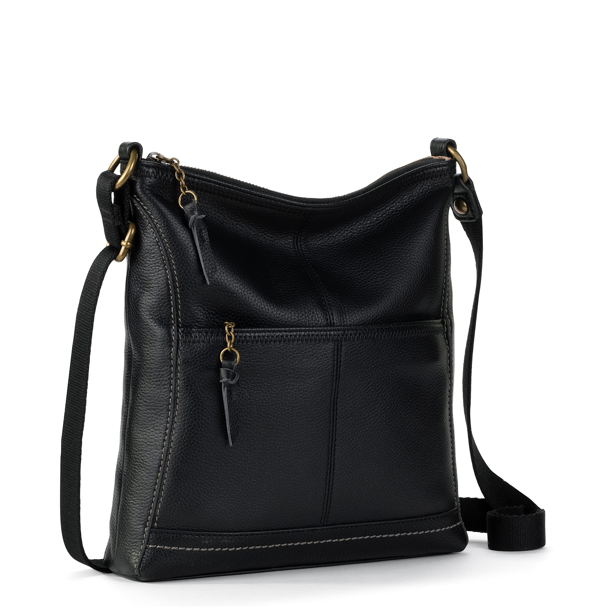 The Sak Womens Iris Crossbody in Leather Casual Purse With Adjustable Strap Zipper Pockets, Black, One Size US