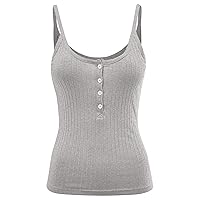 Women Ribbed Spagehtti Strap Camisole Crop Vest Tank Top with Buttons