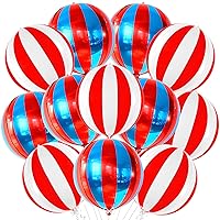 Big Red and Blue Carnival Balloons - Pack of 6, Circus Decorations with Red and White Striped Balloons - 22 Inch, Pack of 6 | Carnival Balloons for Carnival Decorations | 4D Striped Circus Balloons