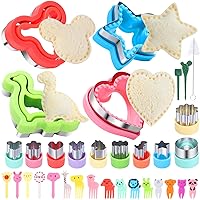 Sandwich Cutter and Sealer Set,14 Pcs Uncrustables Maker Bread Cutters DIY Cookie Cutters Fruit Vegetable Cutter Shapes for Kids Boys & Girls Bento Lunch Box with 16 pcs Animal Food Picks