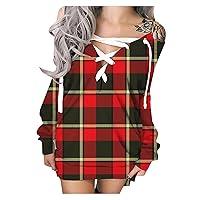 XJYIOEWT Spring Dresses for Women 2024 Petite Short, Women's Trendy Christmas Print Long-Sleeved Off-Shoulder Strappy S