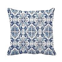 Throw Pillow Cover Vintage Closeup Detail of Old Portuguese Glazed Tiles Pattern 20x20 Inches Pillowcase Home Decorative Square Pillow Case Cushion Cover