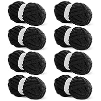 HOMBYS Black Chunky Chenille Yarn for Crocheting, Bulky Thick Fluffy Yarn for Knitting,Super Bulky Chunky Yarn for Hand Knitting Blanket, Soft Plush Yarn, 8 Jumbo Pack (27yds,8 oz Each Skein)