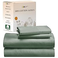 California Design Den Soft Queen 100% Cotton Sheet Set, 4 Piece Queen Sheet Set with Sateen Weave, Cooling Sheets - Sage Green