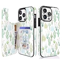 uCOLOR Compatible with iPhone 13 Pro Wallet Case with Card Holder Slots Marble Flip Leather RFID Kickstand Phone Wallet Cover for Women and Girls 6.1“ (Green Cactus, iPhone 13 Pro 6.1