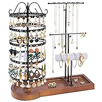 SMFANLIN Jewelry Organizer Stand, Metal Rotating Earring Holder Organizer, Multi-Functional Adjustable Necklace Rack Holder Bracelet Watch Holder for Jewelry Earrings Ring