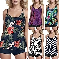 AODONG Plus Size Bathing Suit for Women Tankini Tummy Control Swimsuits Two Piece Swimwear Tank Top with Boyshorts