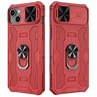 VEGO for iPhone 15 Case, iPhone 15 Phone Case with Kickstand & Slide Lens Cover, Built-in 360° Rotate Ring Kickstand Magnetic Shockproof Protective Cover Case for iPhone 15 6.1 inches 2023 - Red