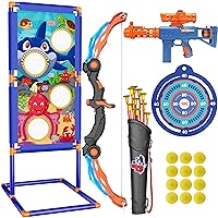 KKONES Kids Bow and Arrow Set, 2 in 1 Shooting Game Toy, LED Light Up Archery Toy Set with Bow & Air Gun, Foam Balls, Suction Cup Arrows, Target, Quiver, Indoor Outdoor Toys for Kids Boys Girls Gifts