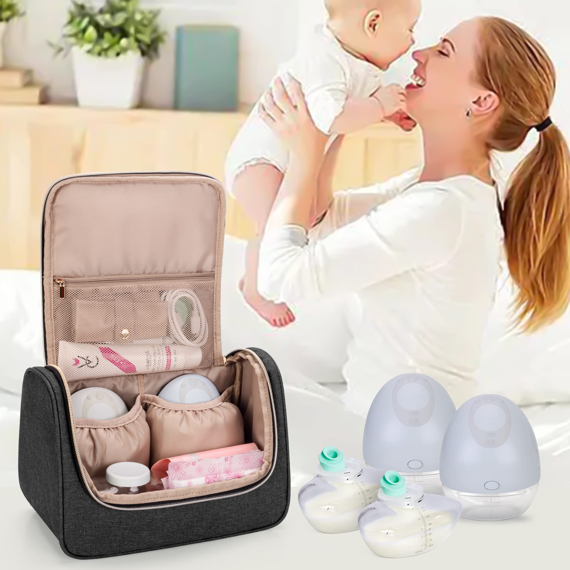 LUXJA Wearable Breast Pump Bag (with a Waterproof Mat) Compatible with Momcozy, Willow and Elvie Breast Pump, Carrying Case for Wearable Breast Pump and Extra Parts (Patent Pending), Black