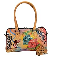 Anna by Anuschka Women's Hand-Painted Genuine Leather Multi Compartment Satchel - Rose Safari