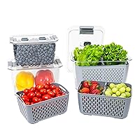 Colander Food Storage Containers For Fridge, Gray, Variety Pack, 3 Sizes