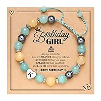 UNGENT THEM Initial Charm Natural Stone Bracelet for Granddaughter Niece, Birthday Valentines' day Christmas Gifts for Girls