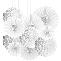 White Frozen Party Hanging Decorations - Wonderland 1st Birthday Baby Shower Nursery Wedding Bridal Shower Party Tissue Paper Pom-poms Fans Flowers Photo Booth Backdrops Decorations, 10pc