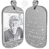 Personalized In Loving Memory Dog Tag Necklace with Custom Photo Engraving - 316L Stainless Steel Memorial Pendant, comes with 2 chain, Sympathy Gift for Loved Ones