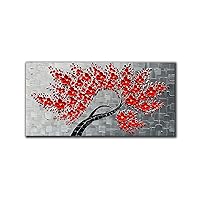 JELRINR Oil Painting 3D Contemporary Art Handmade Oil Painting On Canvas Texture Red Flower Tree paintings Canvas Wall Abstract Artwork Home living Room Decor paintings 24x48 inch