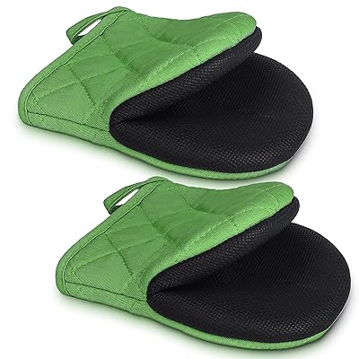 1 Pair Short Oven Mitts, Heat Resistant Kitchen Mini Oven Mitts, Non-Slip Grip Surfaces and Hanging Loop Gloves, Baking Grilling Barbecue Microwave