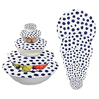 Ink Blue Dots Scandinavian Contemporary Elastic Bowl Covers Reusable Stretch Food Storage Cover for Proofing Fridge Dough Bowl Set of 5 in 5 Sizes