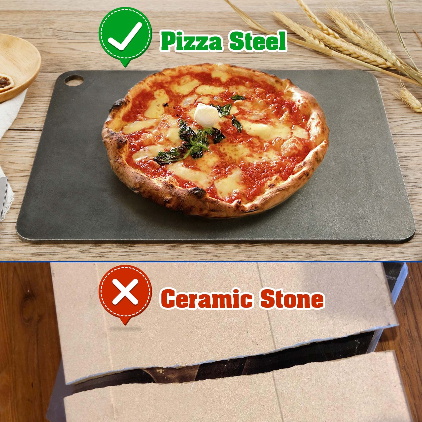 TCFUNDY Pizza Steel for Oven 2PCS, Steel Pizza Stone for Grill and Oven, Pre-Seasoned Solid Carbon Steel Non-Stick Pizza Pans, Combine into 13.5