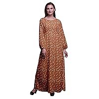 Bimba Printed Women's Long Sleeve Flared Dress Maxi Dress Elastic Waist Gown