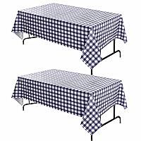 sancua 2 Pack Checkered Vinyl Rectangle Tablecloth 54 x 78 Inch, 100% Waterproof Oil Proof Spill Proof PVC Table Cloth, Wipe Clean Table Cover for Dining Table Buffet Parties, Blue and White