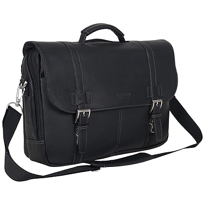 Kenneth Cole Reaction Show Business Messenger Briefcase Colombian Leather 16” Laptop Computer Portfolio Satchel Work Bag, Includes Card Holders, Black, One Size