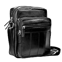 RAS Real Leather Handbag, Cross Body Shoulder Bag, Messenger Bag with 4 Zipped Compartments, Adjustable Single Shoulder Strap for Men’s Women (Black) #600