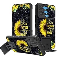 for iPhone 14 Pro Max Case with Slide Camera Cover, Heavy Duty Dual Layer Built-in Kickstand Boys Men Phone Case for iPhone 14 Pro Max 6.7 Inch, Sunflower Girl with Tattoos