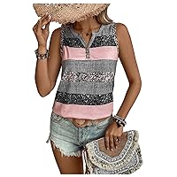 SOLY HUX Women's Button Front Tank Top Colorblock Striped Vest Summer Casual Sleeveless V Neck Shirts