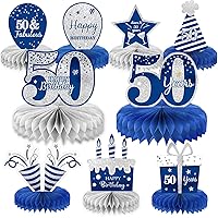 9 Pieces Blue Silver 50th Birthday Decorations 50th Birthday Centerpieces for Tables Decoration Cheers to 50 Years Honeycomb Table Topper for Men Women Fifty Years Happy Birthday Party