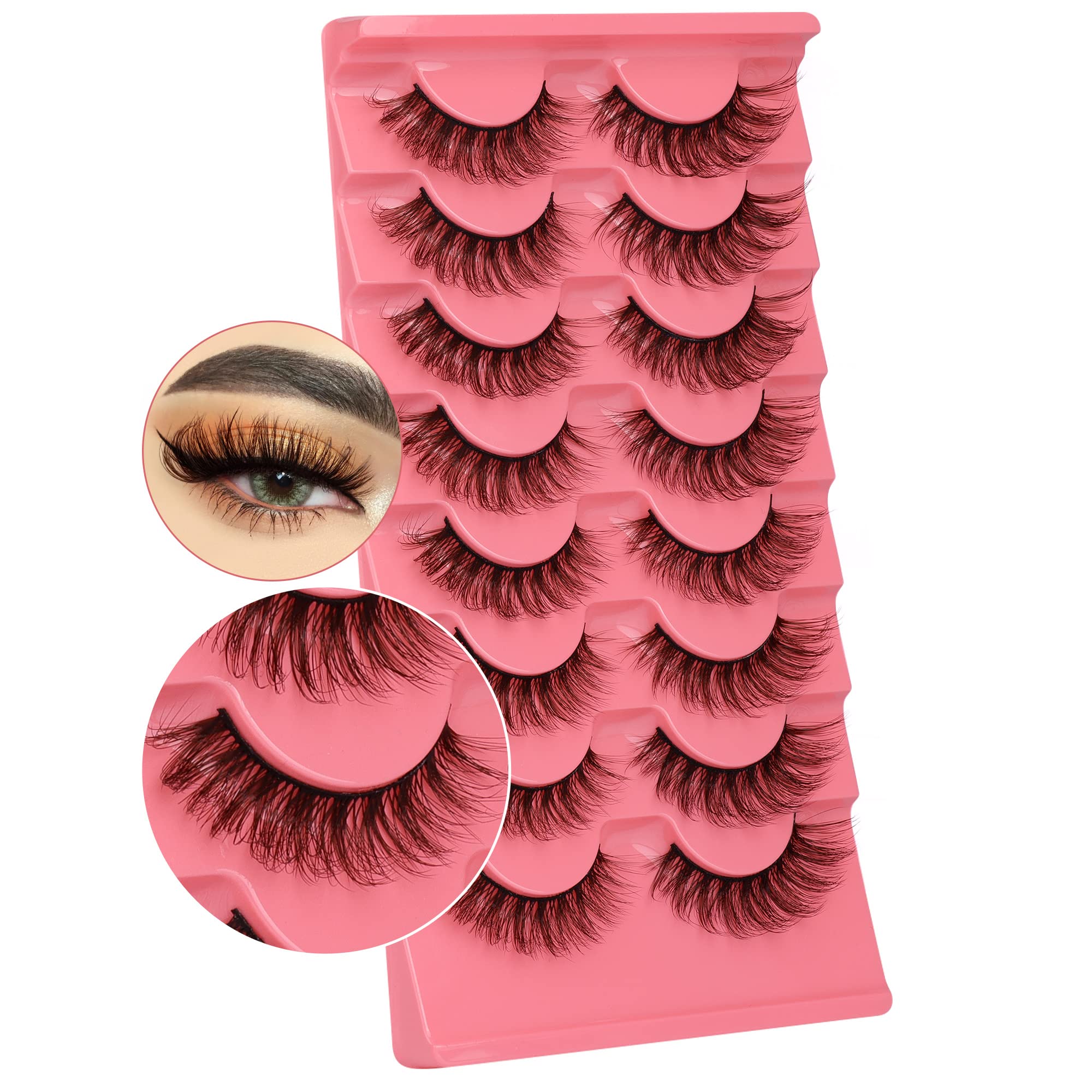 Brown Lashes Fluffy Curly Brown Colored Eyelashes Natural Look Wispy Mink False Eyelashes 20MM Long Russian Strip Lashes D Curl that Look Like Extensions 8 Pairs by wtvane