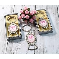 12 It's a Baby Boy Girl Elegant Lace Floral Design Bottle Opener Keychain Party Favor Bautizo Recuerdos Bridal Baby Shower Communion Baptism Christening Pink Blue (Girl)