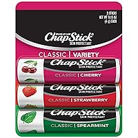 ChapStick Classic Spearmint, Cherry and Strawberry Lip Balm Tubes Variety Pack - 0.15 Oz Each (Pack of 3)