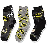 BATMAN boys Batman 3 Pack Crew Casual Sock, Black Assorted, Shoe Size 3-8 US