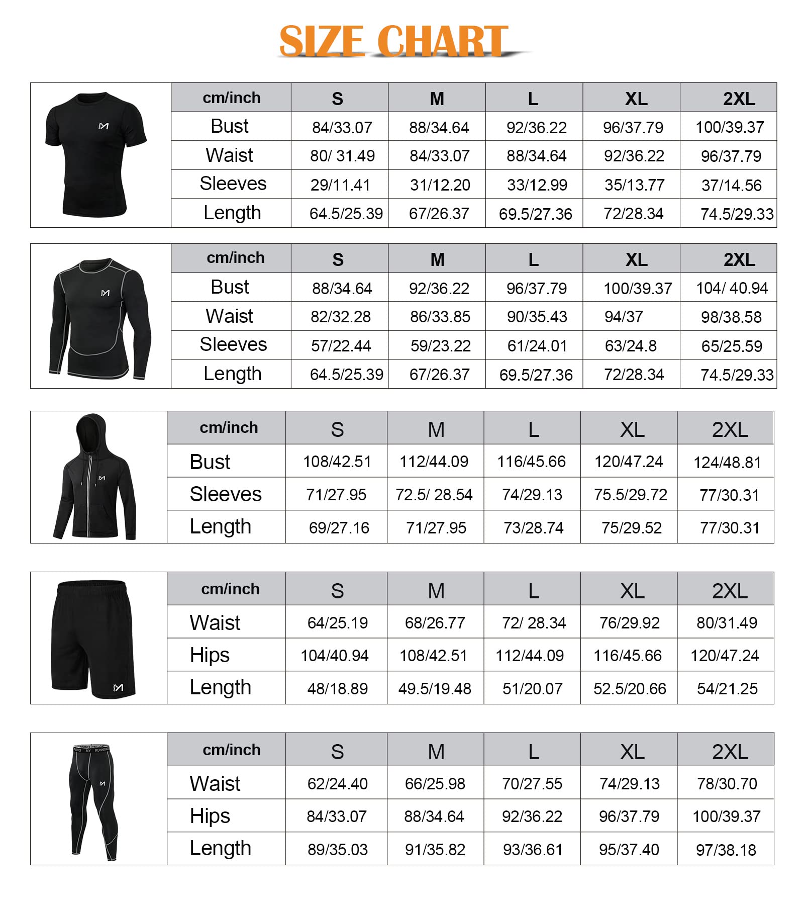 MEETYOO mens 5pcs Men's Compression Sets Pants Long Sleeve Shirt Athletic Shorts Running Jacket