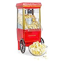 Old-Fashioned Hot Air Popcorn Paker, 12 Cup Vintage Tabletop Popcorn Machine with Measuring Cap for Home, Parties, Movie Night, and Kids, 12 Cup, Red