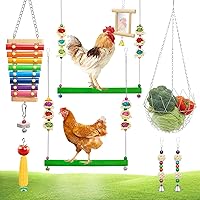 8 Packs Chicken Toys, Chicken Coop Accessories, with 2 Chicken Swing, 2 Sepaktakraw Ornaments, 1 Chicken Mirror, 1Metal Vegetable Net Basket, 1 Vegetable Fruits Hanging Fork