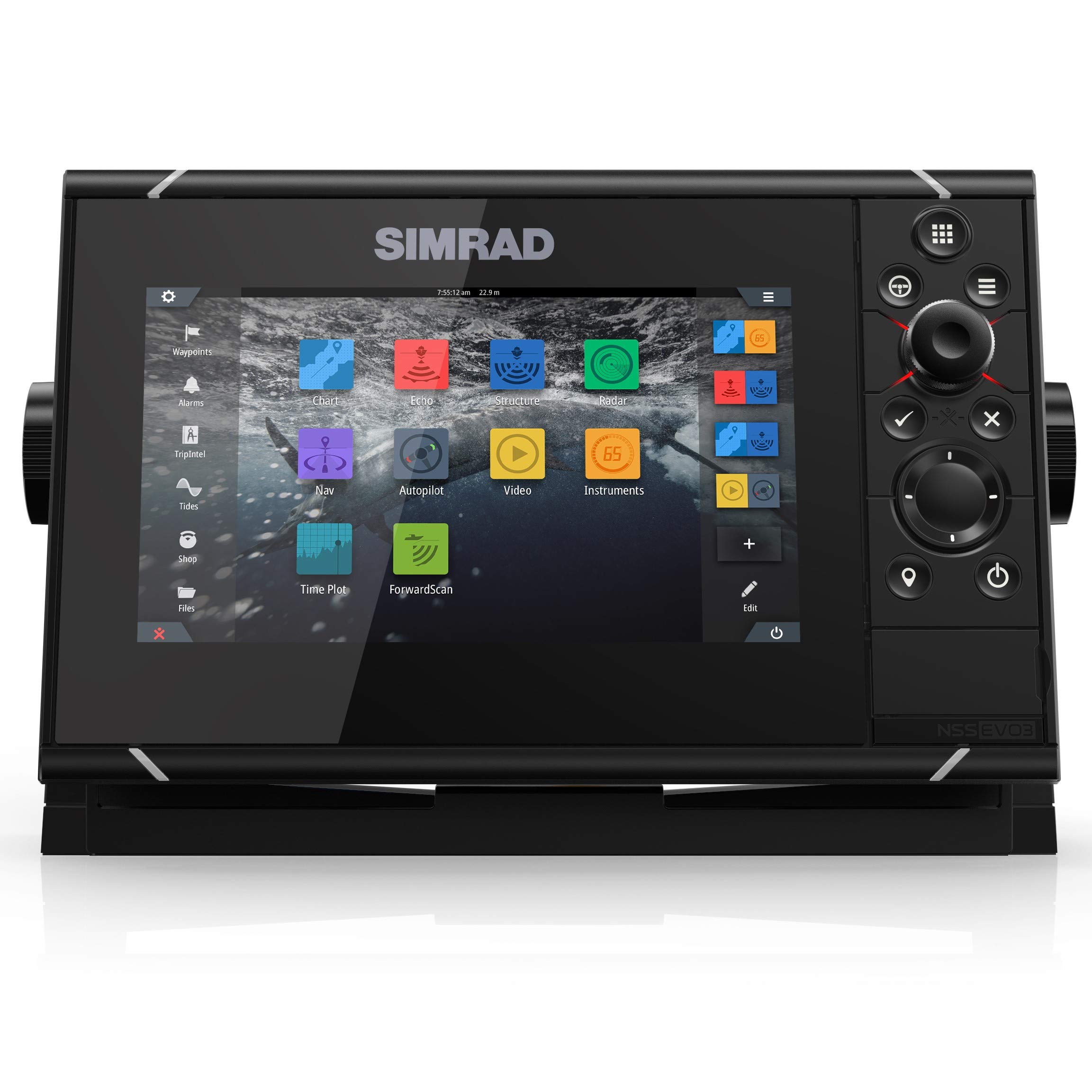 Simrad NSS evo3: 7-inch Navigation Display with GPS, SolarMAX Display and C-MAP Insight Pro Charts Installed.