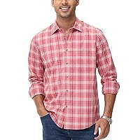 MCEDAR Regular Fit Casual Plaid Shirt for Men Cotton Long Sleeve Button Down Checked Shirts with Pocket