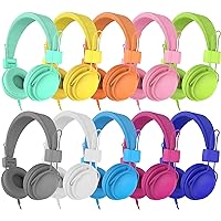 AILIHEN Kids Headphones Bulk 10-Pack for School Classroom K-12, On-Ear Wired Headsets with Microphone & 85dB Volume Limited & Sharing, 3.5mm Jack for Chromebook, Computer, Laptop (Multicolor)