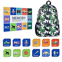Wildkin 15-inch Backpack and Boys Memory Matching Game (72 pc) Bundle: Boost Memory Educational Card, and Comfortable Kids Backpack (Green Camo)